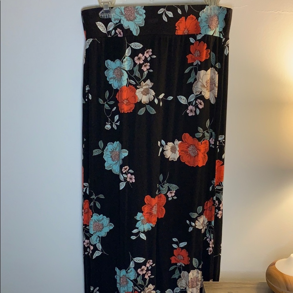 Black with red and blue flower maxi skirt